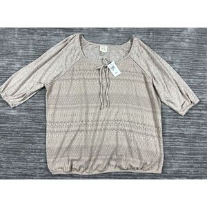 Belle du jour‎ Top Womens 3X Beige 3/4 Sleeve Polyester Blend Blouse NWT